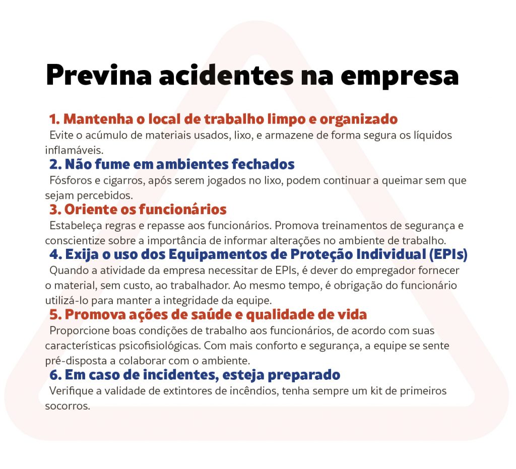 Infográfico sobre prevenção em acidentes empresariais.